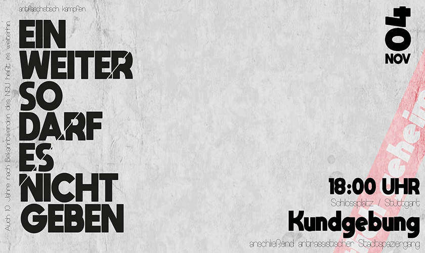 Ein weiter so darf es nicht geben! Auch 10 Jahre nach dem NSU heißt es weiterhin: antifaschistisch kämpfen