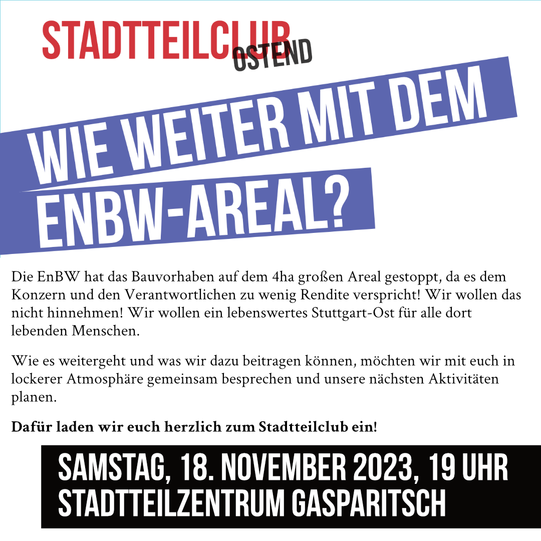 Stadtteilclub im November – Wie weiter mit dem EnBW-Areal?