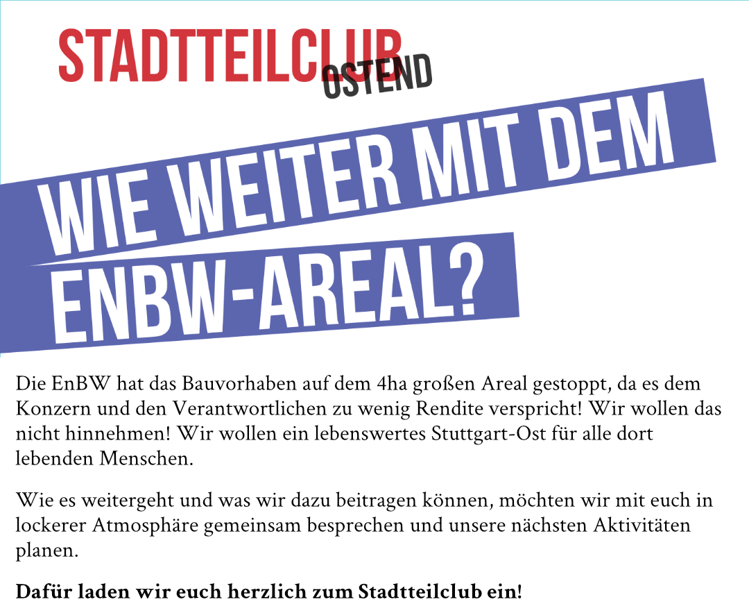 Stadtteilclub im Januar – Wie weiter mit dem EnBW-Areal?