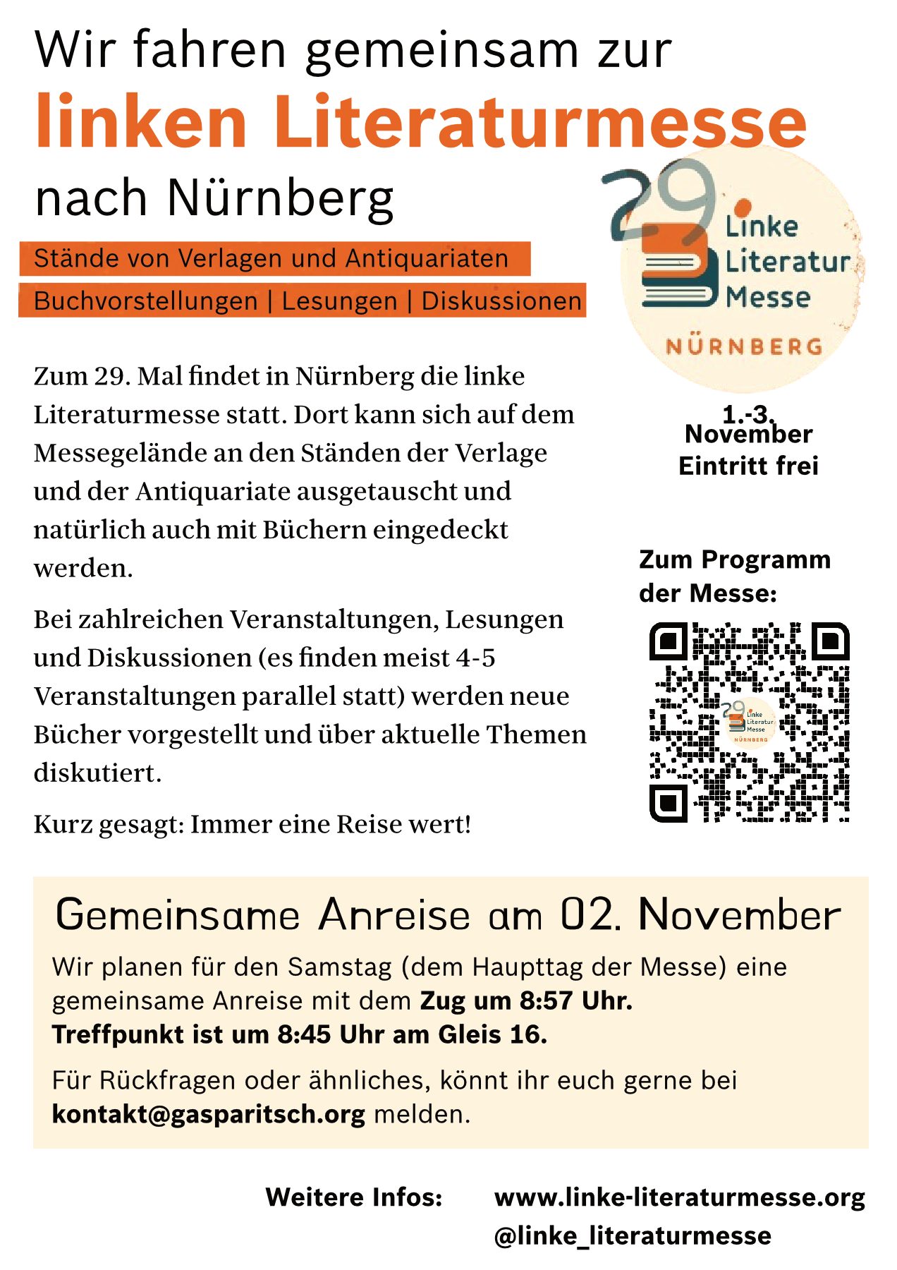 Gemeinsame Fahrt zur linken Literaturmesse am 2. November